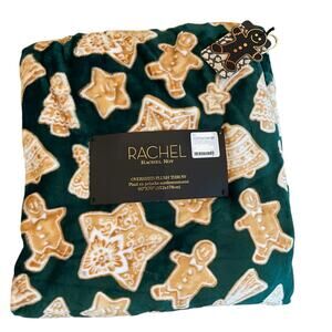 Rachel Roy Christmas Green Gingerbread Cookie Plush Oversized Throw Blanket New